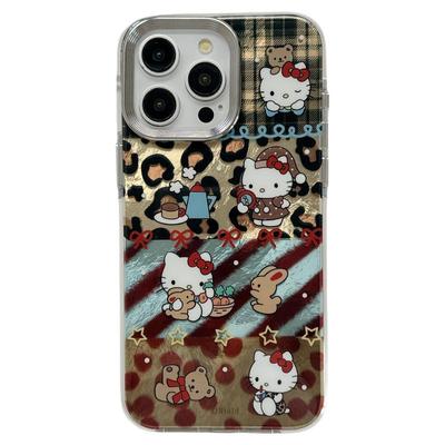 jze日韩可爱小众拼接豹纹kitty猫适用苹果15手机壳iphone17ProMax新款15pro少女心13带链条16pro全包保护套14