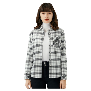 [长绒棉]波顿2025春秋新款女长袖黑白色格子衬衫美式休闲高端衬衣