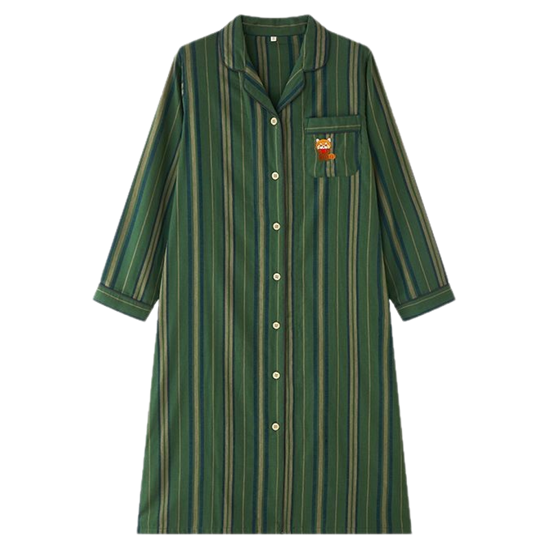 长袖睡裙女士秋季纯棉纱布刺绣日系睡衣可爱风家居服可外穿连衣裙