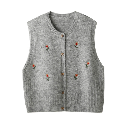 韩系花朵刺绣针织马甲背心女秋冬减龄百搭显瘦叠穿毛衣马夹坎肩潮