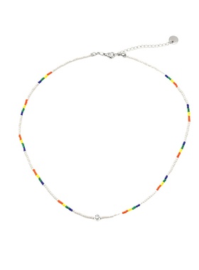 李皓京尹率同款项链女夏多巴胺叠戴银笑脸彩色串珠蓝色珠子锁骨链