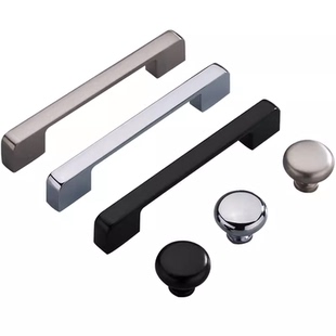 孔距160/192/224/320mm现代简约衣柜橱柜门拉手 黑色抽屉五金把手