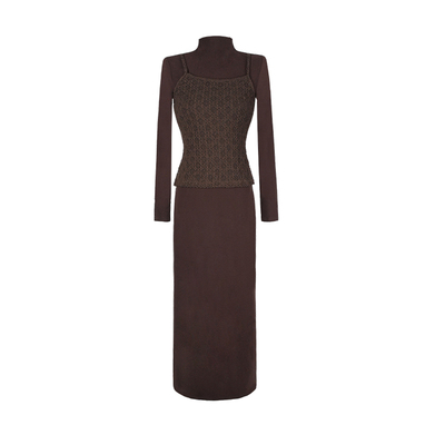 假两件拼接秋冬设计时尚复古连衣