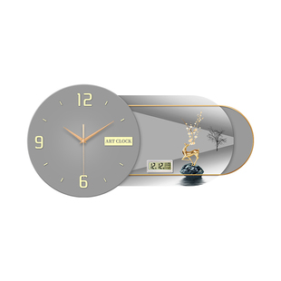 现代简约轻奢装饰画挂钟大气沙发背景墙挂画万年历客厅带日历时钟