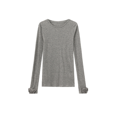 手工钩花长袖羊绒打底衫女