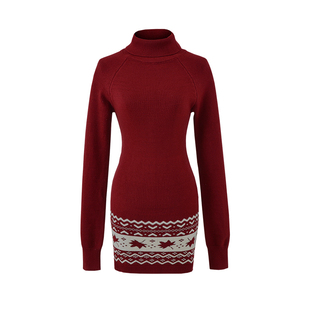 YoungGirlDay新年圣诞纯欲氛围感高领修身提花针织连衣裙包臀短裙