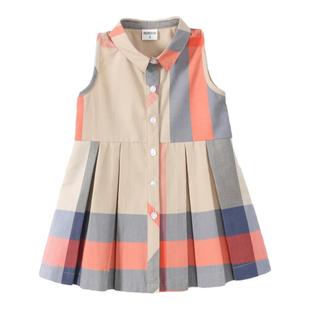 童装2024夏季新款连衣裙女童英伦风格纹公主裙小香风背心裙纯棉