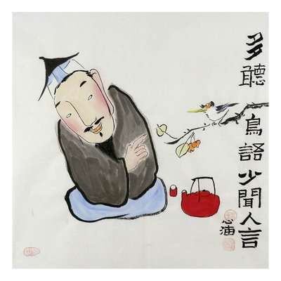 禅意画斗方国画手绘人物画装饰画