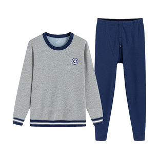 加绒加厚青少年男士保暖内衣套装初高中学生冬季防寒秋衣秋裤圆领