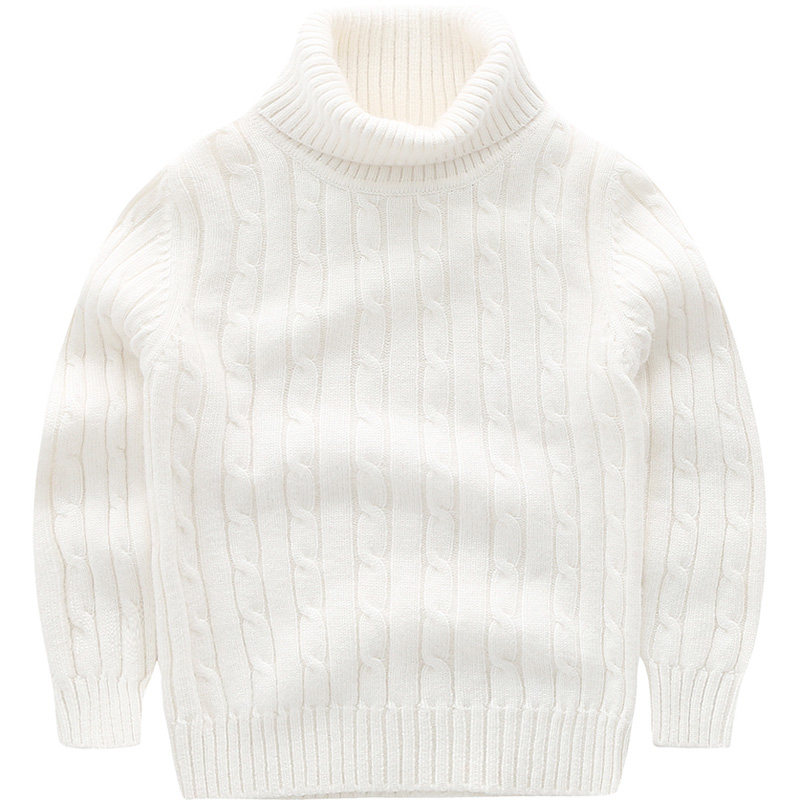 儿童羊绒衫加厚宝宝高领毛衣女童针织打底男童羊毛衫冬纯白色