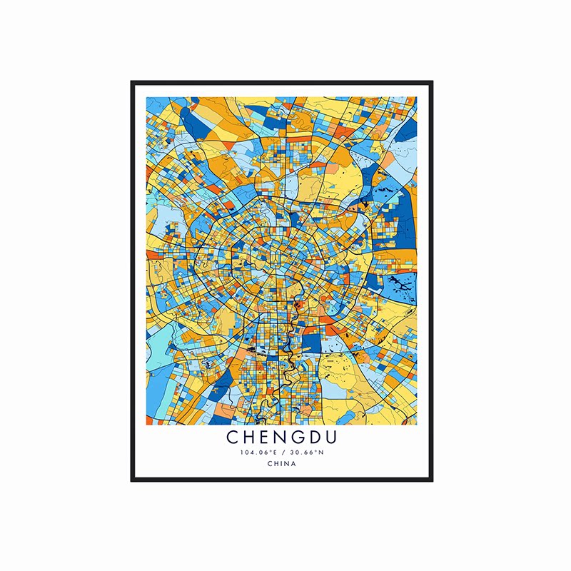 城市地图挂画客厅沙发背景墙办公室餐厅包豪斯北欧壁画装饰画定制