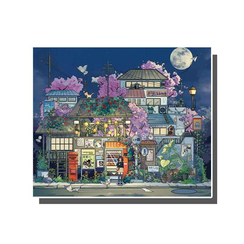 造景贴纸夏夜公交站场景立体贴画