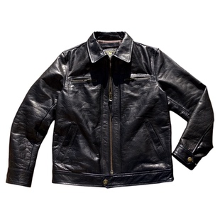 布拉德皮特【日本水波纹马皮】日本进口拉链扣件男翻领修身真皮衣