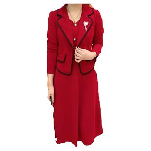 2026早春新款时尚韩版假两件连衣裙女气质减龄显瘦拼接西服领裙子