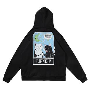 美国潮牌RIPNDIP中指贱猫卫衣男女情侣款恶搞好基友冬季加绒外套