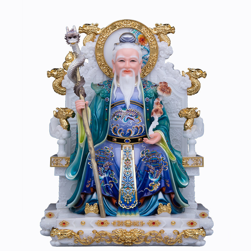 汉白玉唐彩药王爷神像药圣华佗