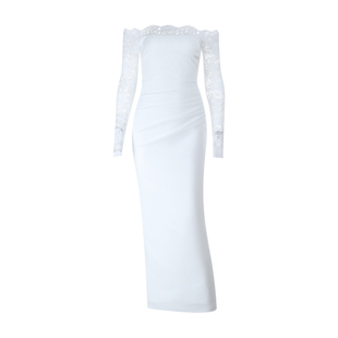 instahot 性感一字肩蕾丝连衣裙女秋冬气质年会礼服裙子包臀长裙