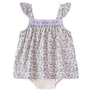 babylove婴儿吊带包屁衣夏季薄款纯棉无袖外出包屁连衣裙簇锦生香