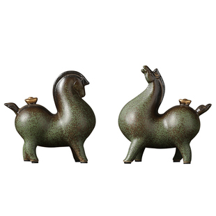 陶瓷唐马摆件招财客厅玄关酒柜桌面装饰品生肖马年吉祥物开业送礼