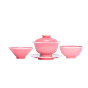 萧琴粉桃釉 高温颜色釉釉清三代胭脂红釉陈设瓷器景德镇茶具套组