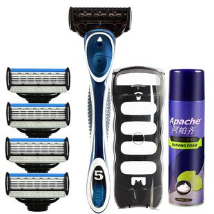 阿帕齐星海蓝手动剃须刀片阿帕奇男士刮胡刀手动5层刀片刀头套装