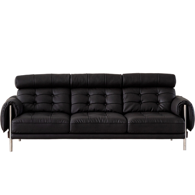 小户型客厅高靠背高脚黑色皮沙发