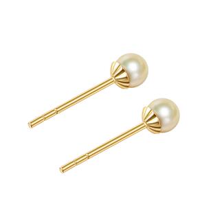 海蒂珠宝 盛夏 3-3.5mm浅金色海水Akoya珍珠耳钉 18K金耳饰
