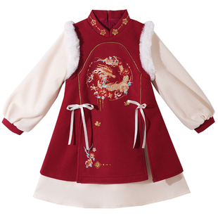 女童拜年服连衣裙冬季加绒2026新款中国风冬裙儿童汉服公主裙冬款