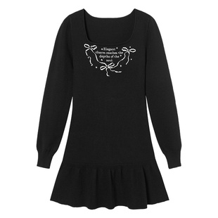 【69/件】EPTISON长袖连衣裙女2025冬新款小个子黑色甜辣针织裙子