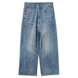 NOTHOMME户外复古水洗斜分割简约直筒牛仔裤宽松垂感休闲长裤