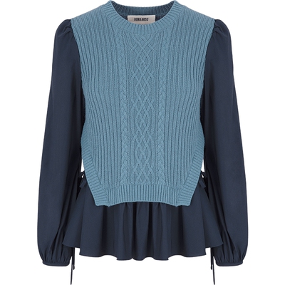 BORAAKSU泡泡袖拼色圆领针织衫