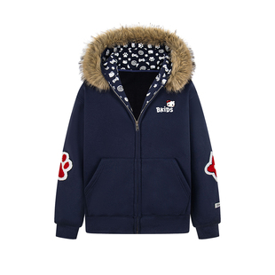 DARKAGE原创美式复古凯蒂猫毛领连帽卫衣秋冬加绒加厚外套男女款