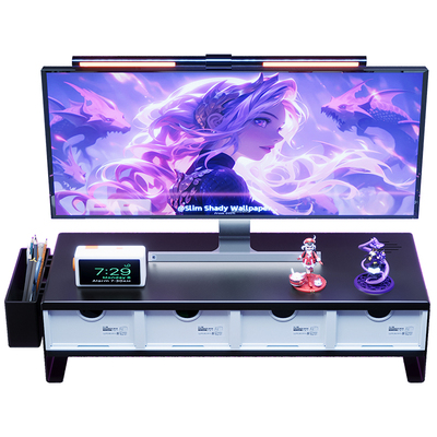 碳钢显示器增高架工位电脑屏幕垫高抬高支架桌面置物架带抽屉加厚