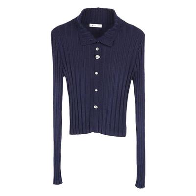 A21女装修身翻领落肩套头长袖衫