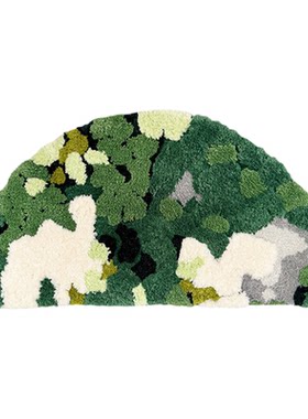 绿色苔藓半圆形地垫客厅轻奢地毯