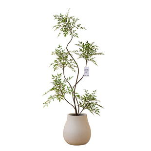 森空间仿真绿植高端轻奢室内植物盆栽南天竹假树简约原木风格装饰