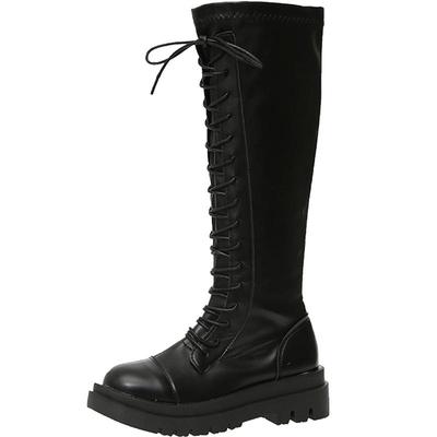 长筒靴骑士秋冬系带厚底小个子