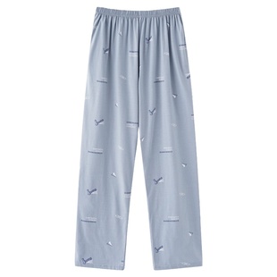 浪莎纯棉男士睡裤春秋宽松薄款大码长裤可外穿空调裤全棉家居裤子
