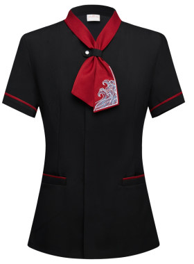 酒店餐饮服务员工作服短袖可印绣