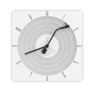 黑白水泥方形唱片款挂钟简约现代免打孔北欧风静音客厅卧室钟表