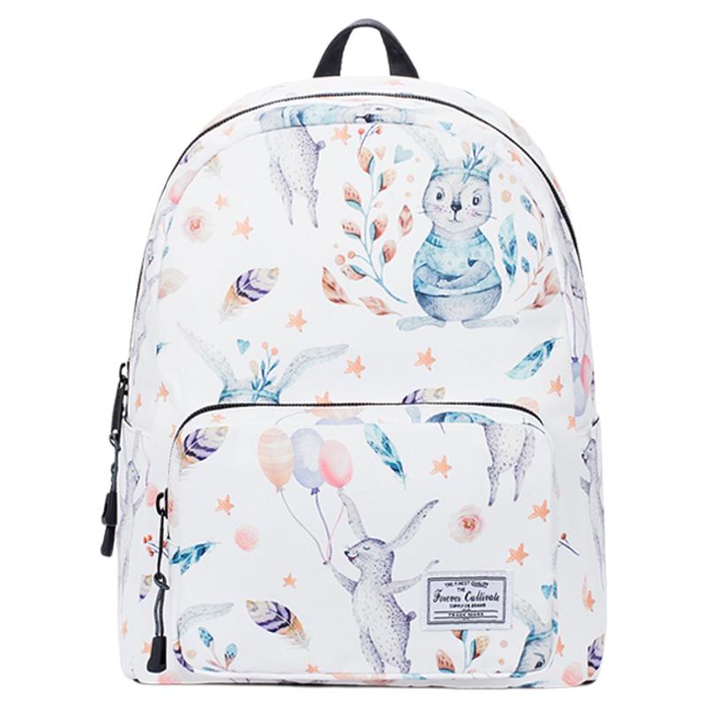 Forever cultivate卡通印花双肩包女小众设计迷你休闲小背包百搭