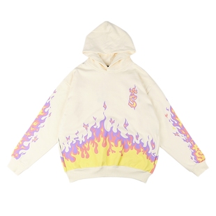 SLAMBLE秋冬新款火焰印花连帽加绒卫衣男女休闲宽松套头帽衫潮流