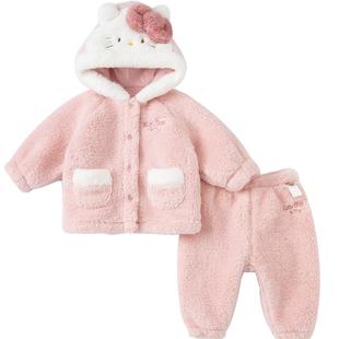 【Hello Kitty联名】戴维贝拉女童加绒睡衣套装冬季新款