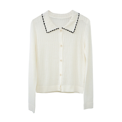 apipedream如一梦 通勤翻领长袖针织开衫外套小个子友好/粉荔甜茉