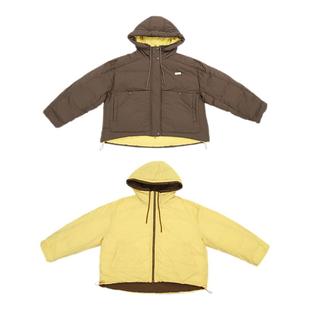 云朵工厂云朵茧型连帽双面穿羽绒服女冬装短款格子加厚保暖外套新