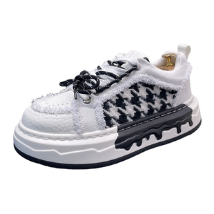 小白鞋男春季新款时尚百搭厚底乞丐帆布鞋内增高潮流运动休闲板鞋