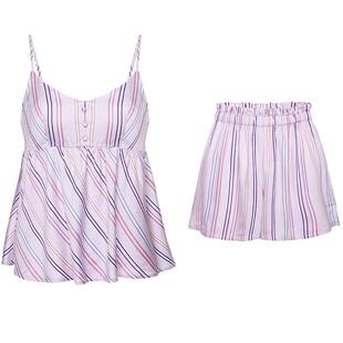 爱美丽条纹带杯吊带短裤睡衣女海边度假风家居套装可外穿夏季薄款
