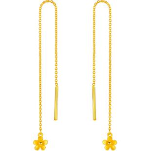 梦金园灼灼桃花长款流苏耳线足金耳环黄金耳坠甜美女士生日礼物