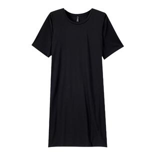 藏肉显瘦特大码小黑裙中长款夏女装200斤胖mm宽松遮肚开叉连衣裙