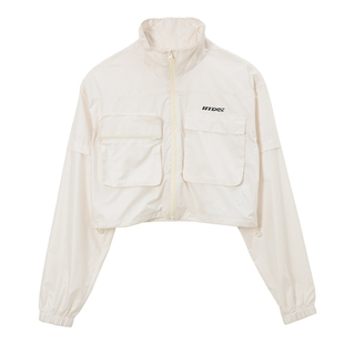 IMXS美式复古运动立体口袋夹克外套女立领露脐短款薄款白色上衣